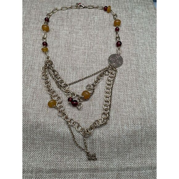 Lucky Brand Gypsy Red Enamel Medallion Gold-Tone Layered Long Necklace - Picture 4 of 8